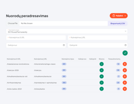 Redirect (pārvirzīšanas) pārvaldīšanas
