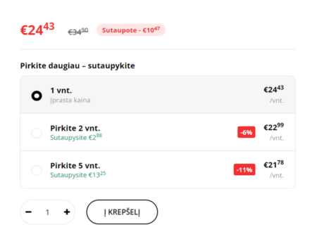 Preču daudzuma cena, X soļi